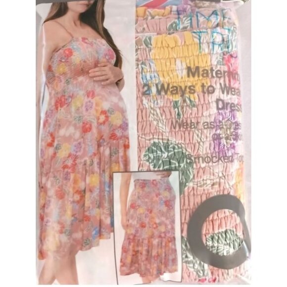 Time and Tru Convertible Maxi Dress Skirt Pink Floral Strapless Women’s L - Picture 1 of 8
